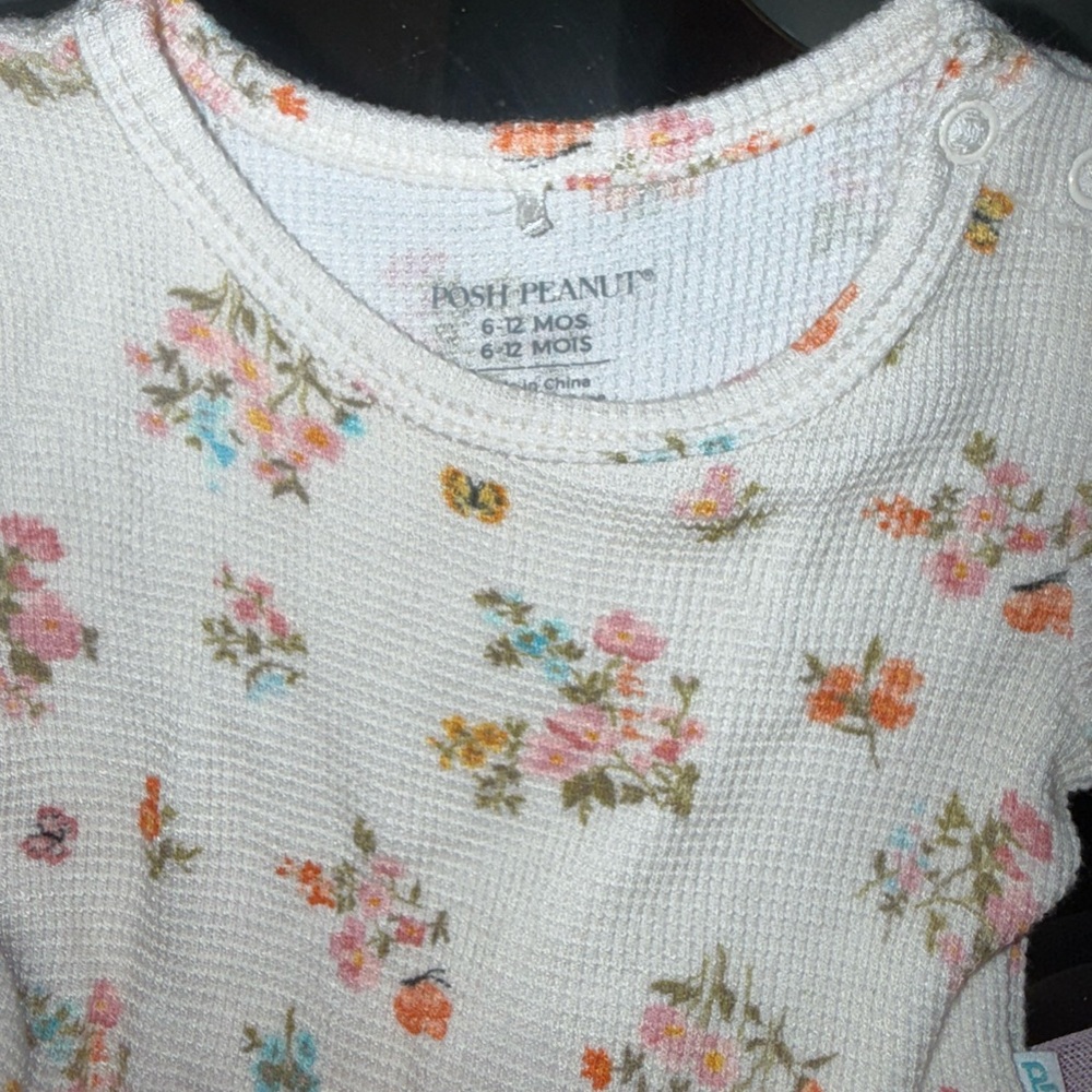 Posh Peanut Cream and Pink Short Sleeve Tee with Floral Design